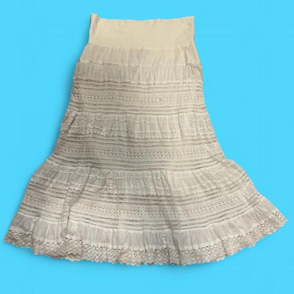 Cottagecore lace tiered midi skirt